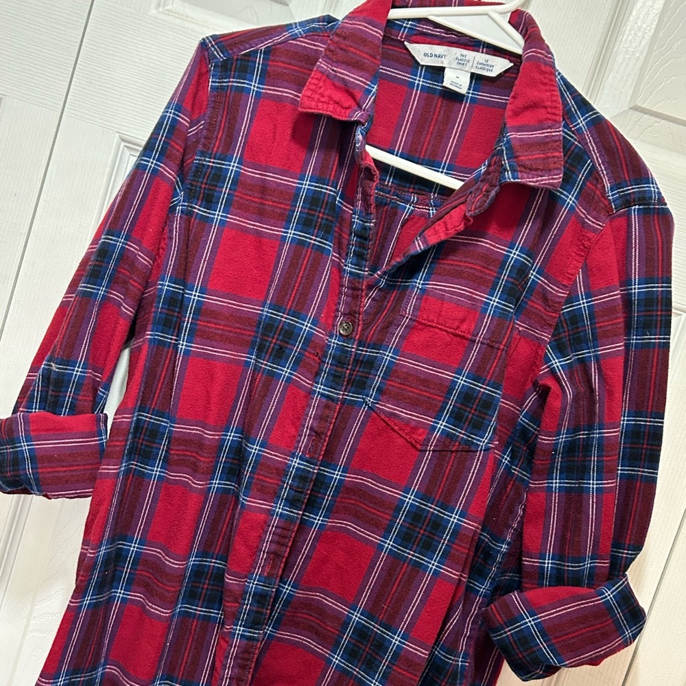 Red Plaid Button-Up Shirt